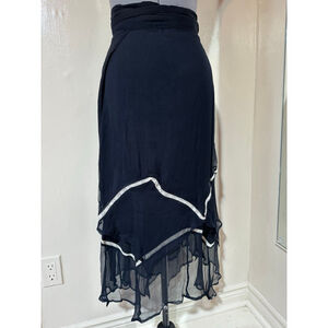 Women's April Cornell Black Asymmetrical Wrap Skirt with White Trim Size M